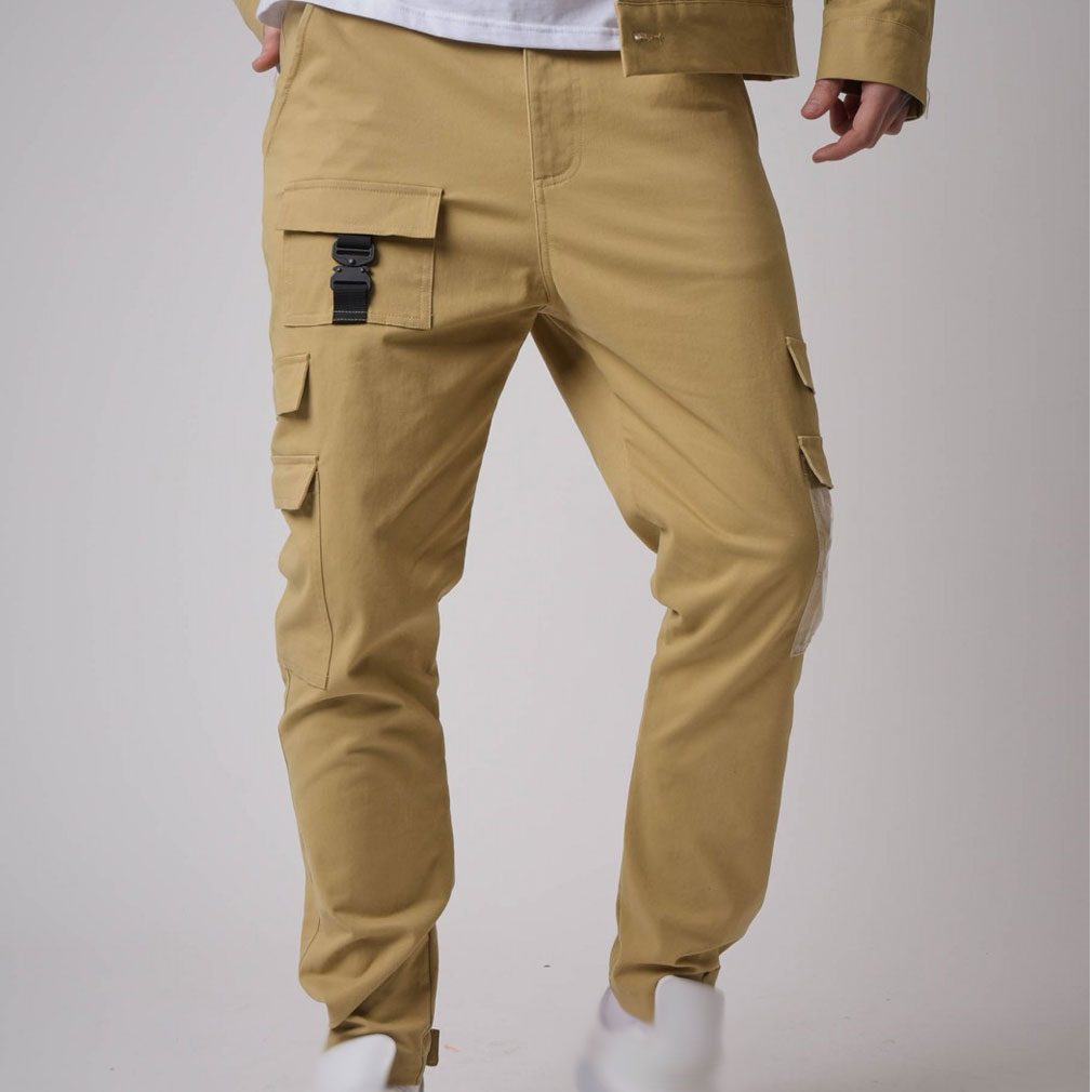 Slim fit khaki Cargo Trousers for Men’s with buckle pocket detail