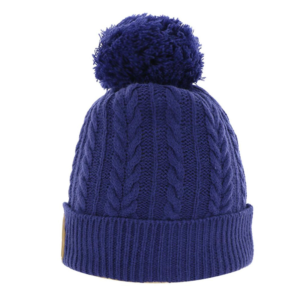 Royal blue cable knit beanie manufacturer with pom pom produced by professional manufacturer