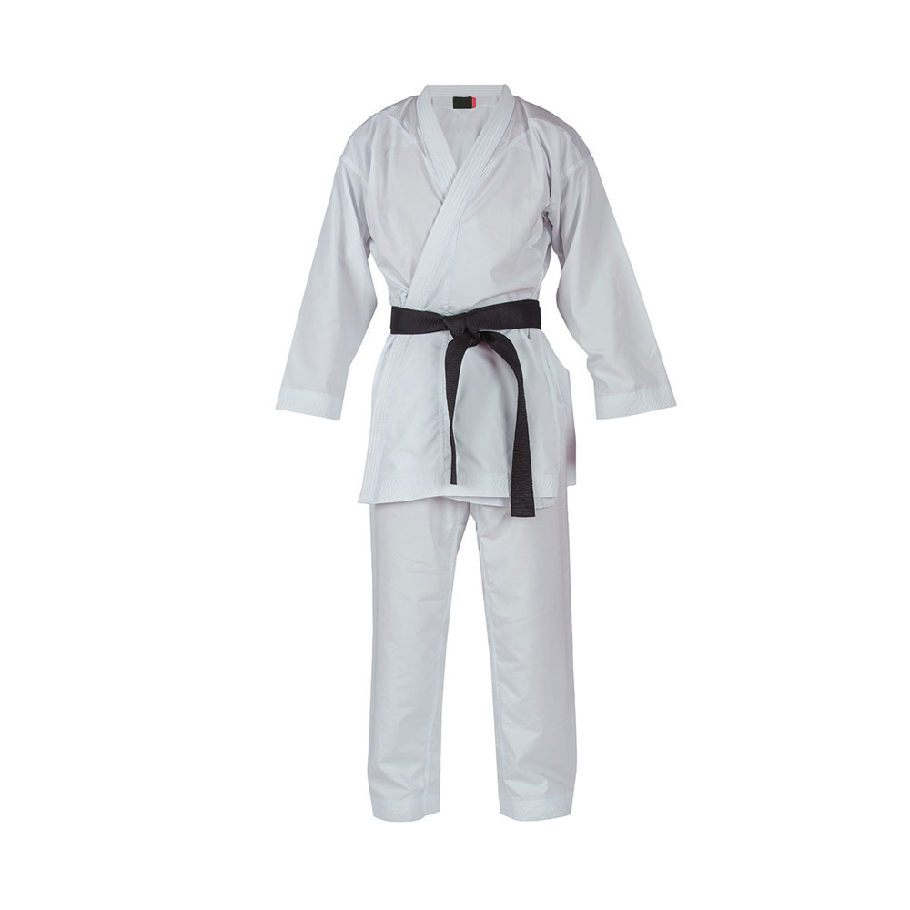 Professional white Karate Gi uniform with belt.