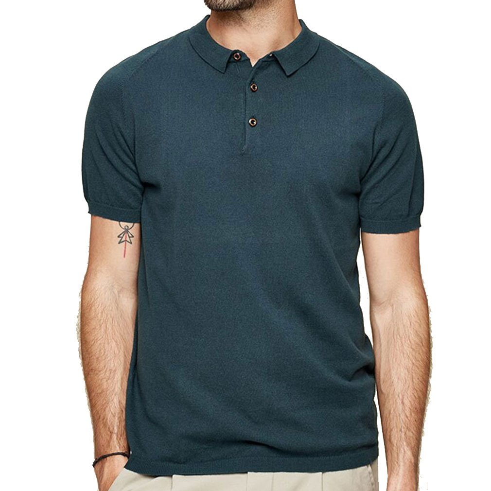 High-quality custom men's polo t-shirts in teal blue knit fabric for wholesale
